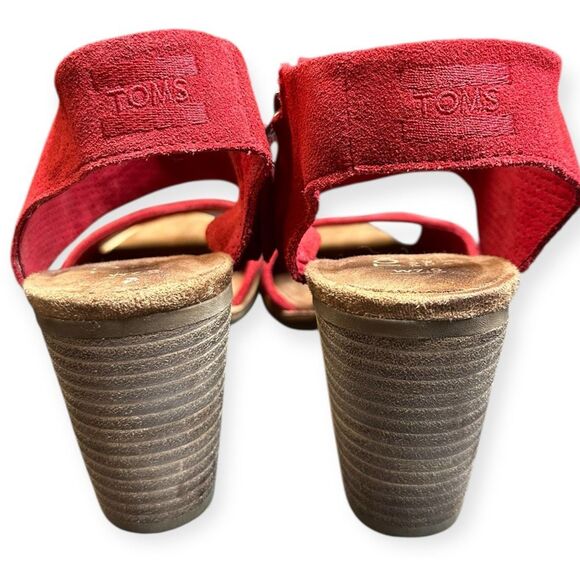 TOMS Women’s Red Suede Majorca Cutout Slingback Block Heel Sandals Size 7.5 - Picture 5 of 9